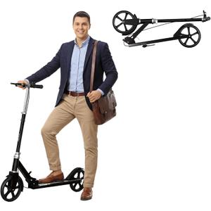 Non-Electric Scooters for Kids 8-12, Teens & Adults - Foldable Commuter Scooter with 8" Wheels, Bell, Hand Brake & Adjustable Height 30"-40.5", 220LB Capacity, Manual Push Scooter for Campus & Park