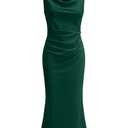 OWIN Evening Dresses for Women Elegant Formal Cocktail Party Prom Dress Long Sexy High Waist Sleeveless Fitted Ruched Bodycon Dress Dark Green L