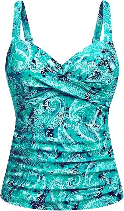 Women's Underwire Tankini Top Only  Tummy Control Bathing Suit Top No Bottom 2025 Green Paisley 20W