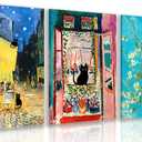 FASWQ Wrapped Canvas Vintage Funny Black Cat Wall Art Set of 3, 16x24 in