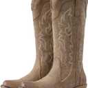 IUV Cowboy Boots for Women Mid Calf Fashion Cowgirl Boots with Embroidery Western Snip Toe (10, Brown)