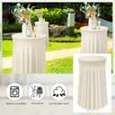 Tegeme 4 Packs Round Spandex Cocktail Tablecloths with Skirt 32 x 43 Inch Cocktail Round Table Cover Spandex Stretch Square Tablecloth Skirt for Table Bar Wedding Party Banquet (Beige)