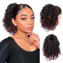PEACOCO Curly Ponytail Extension Drawstring Ponytails for Black Women - 10 Inch Pony Tail Clip on Ponytail Synthetic Short Afro Hairpiece for Daily Use1B/bug