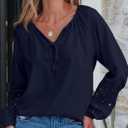 EVALESS Womens Tops Dressy Casual V Neck Long Sleeve Hollow Out Embroidered Blouses Shirts Spring Summer Outfits 2025 (Black, S)