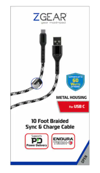 ZGEAR 10 Ft Braided Sync & Charger Cable