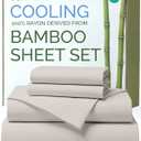 100% Rayon Derived From Bamboo - Bamboo Sheets Queen Size - Cooling Sheets for Queen - Soft, Breathable & Hotel Luxury Bedding - 1 Flat & 1 Fitted & 2 Pillowcases w/ 18 Inch Deep Pockets - Light Grey