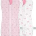 Baby Swaddle 0-2 Months, Cotton Arm-In Zipper Sleep Sack, Wearable Blankets Wrap for Newborn Infant Girls (Bow, Rainbow, Pack of 2)