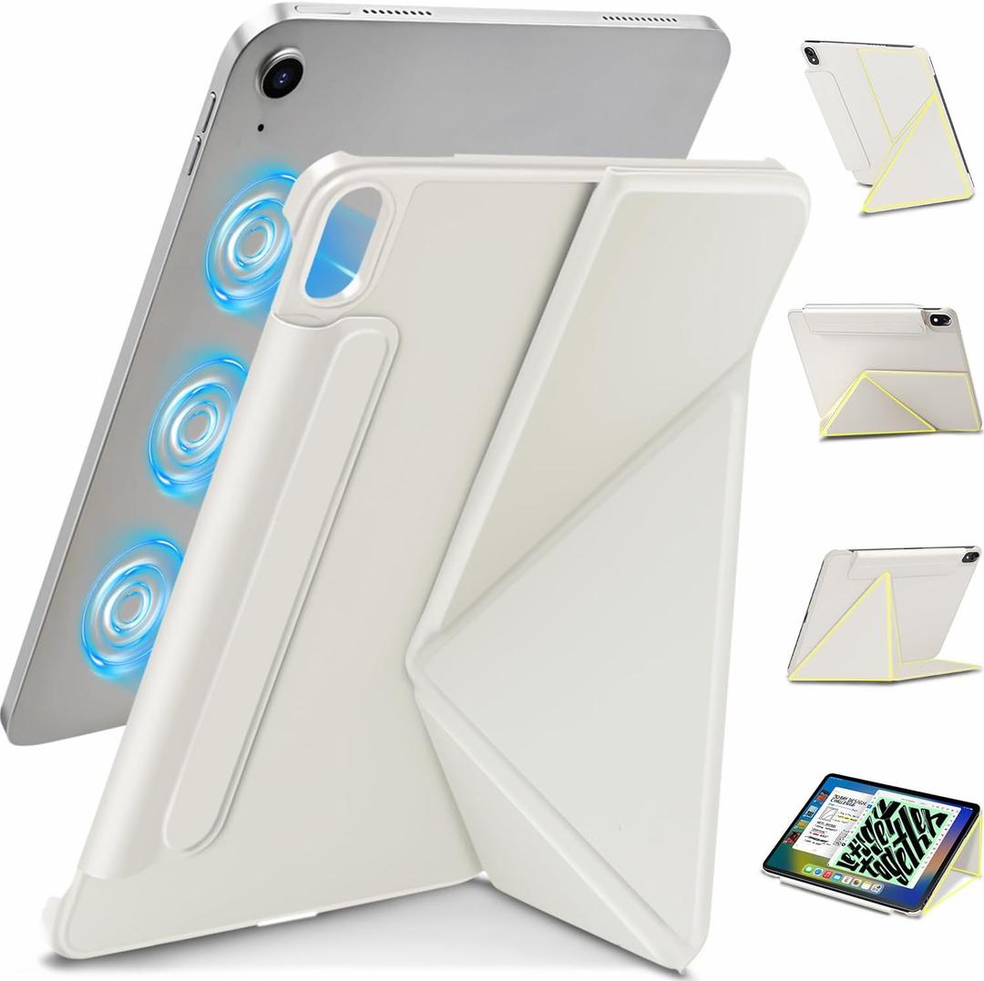 for iPad Air 11 Inch Case M4/M3/M2(2026&2025&2024) Slim Powerful Magnetic iPad Air 5/4th Case 10.9 Inch,4 Standibg Angles,Vertical Stand Cover,with Auto Wake/Sleep and with Pencil Holder-White