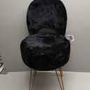 GREENSTELL Small Vanity Stool Chair with Storage and Folding Back, 13" x 13" x 17.7" Faux Fur Soft Ottoman for Teenager, 4 Metal Legs with Anti-Slip Feet, Furry Padded Seat for Makeup, Bedroom, Black