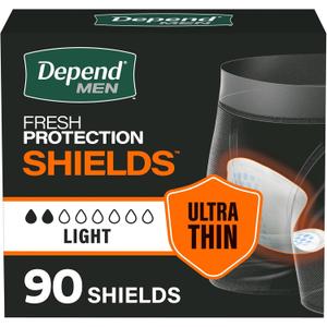Depend Shields Incontinence Pads for Men, Light Absorbency, 90 Count, Packaging May Vary
