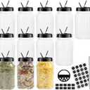 12 Pack 16 oz Clear Plastic Spice Jars With Black Plastic Lids, Spice Bottles, Seasoning Containers with Chalk Labels, Pen, Spices Containers For Kitchen Cabinet