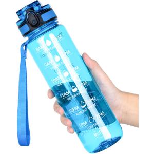 OLDLEY Water Bottle, 32oz Motivational Sports Water Bottle with Time Marker - Times to Drink - Tritan, BPA Free, Wide Mouth Leakproof, Glacial Blue (1 Bottle)