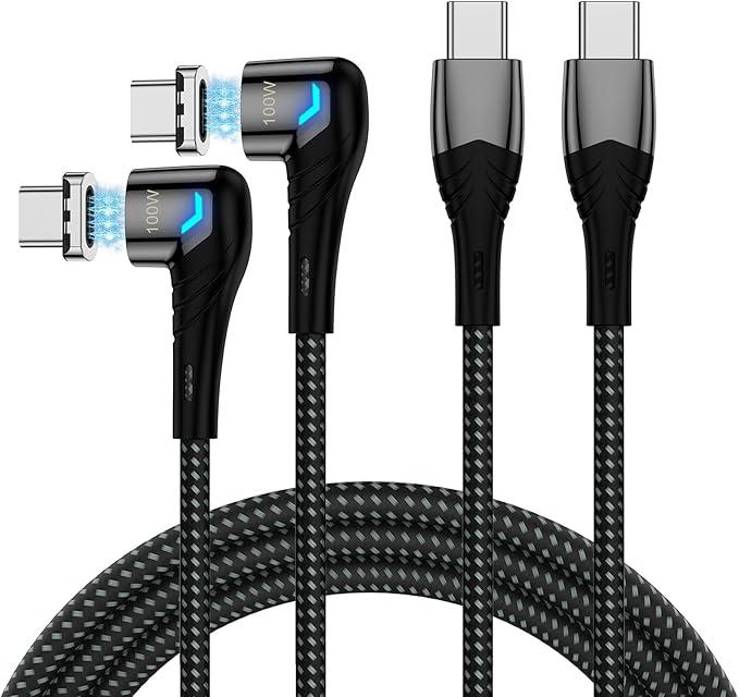 100W USB C to USB C Magnetic Charging Cable (1 Pack, 5ft) Right Angle Magnetic Phone Charger 5A PD Fast Charge Cord for MacBook Pro/Air, iPad Pro, iPhone 16 15 Pro, Galaxy S23