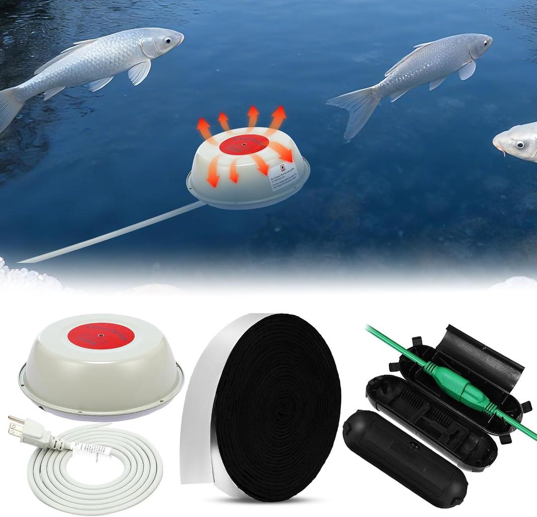 Relaxweex Pond Water Heater 1000w Floating Pond De Icer for Outdoor Koi Fish Durable Cast Aluminum Heater with Thermostatically Controlled for Winter Livestock Poultry Tank Drink