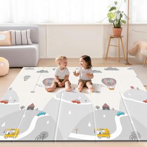 UANLAUO Foam Playmat for Babies Kids Play Mat, Foldable Baby Play Mats for Floor 71 x59, Infant Floor Mats - Reversible, Easy Storage and Travel, Waterproof Activity PlayMats for Toddlers (71x59x0.4 Inch, Balloon+Numbers)