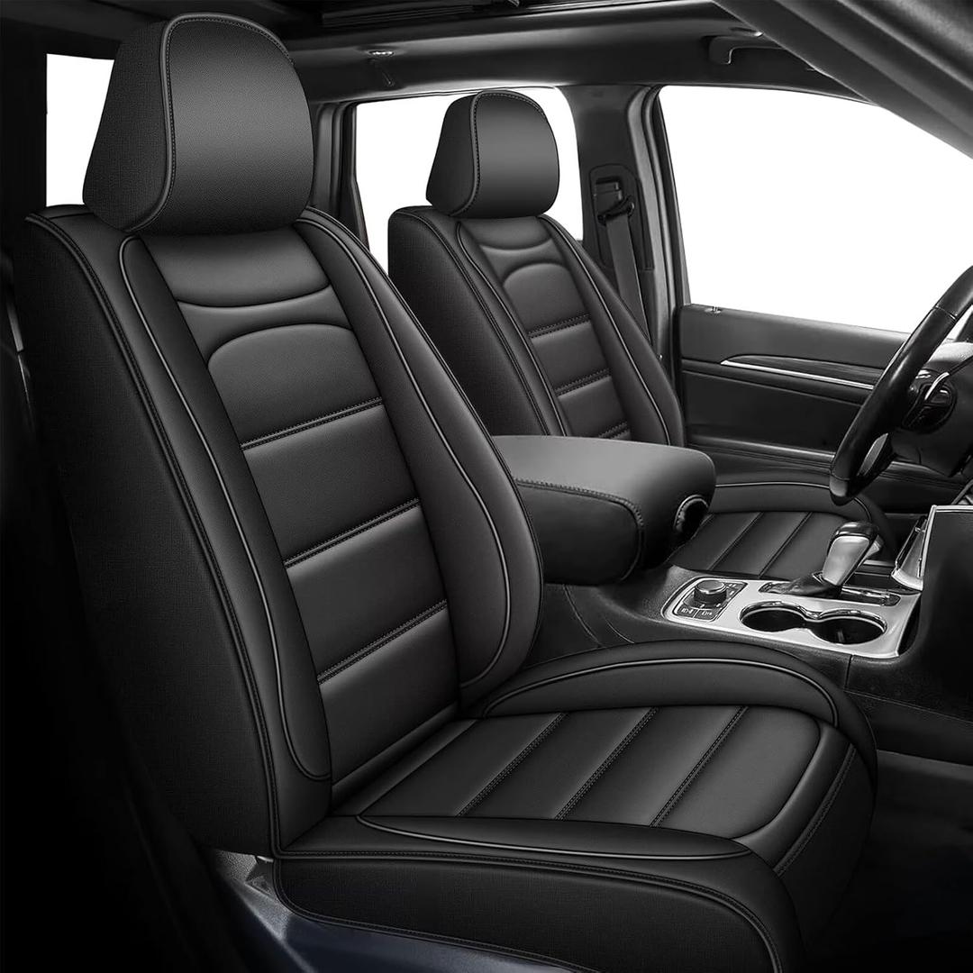 Black Leather Car Seat Covers Fit for Jeep Grand Cherokee 2011-2021 Accessories - Easy Install & Clean - Airbag Compatibility