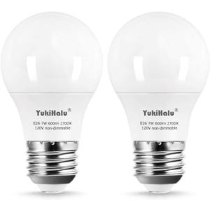 YukiHalu, A15 Appliance Light Bulb, 60W Equivalent for Range Hood/Refrigerator Light Bulb/Ceiling Fan Light, 600 Lumens 7W 120V 2700k Soft White E26 Base, Waterproof, Not Dimmable, 2-Pack