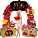 Gersoniel 15 Pcs Derby Day Horse Party Decoration Kit Derby Party Supply 6.6 ft Red Rose Arch Backdrop 2 Rose Garland 10 Horse Racing Cardstock Cutout 2 Hay Box Centerpiece for Race Day Celebration