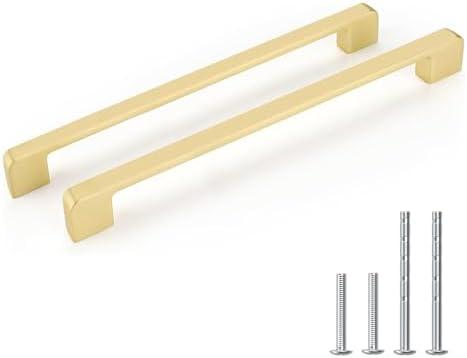 Lepatape 5 Pack 10-1/16 Inch Brushed Gold Cabinet Pulls Solid Zinc Alloy Gold Cabinet Handles - Brushed Brass Dresser Drawer Pulls for Kitchen Cabinet Hardware Zinc Alloy Handles