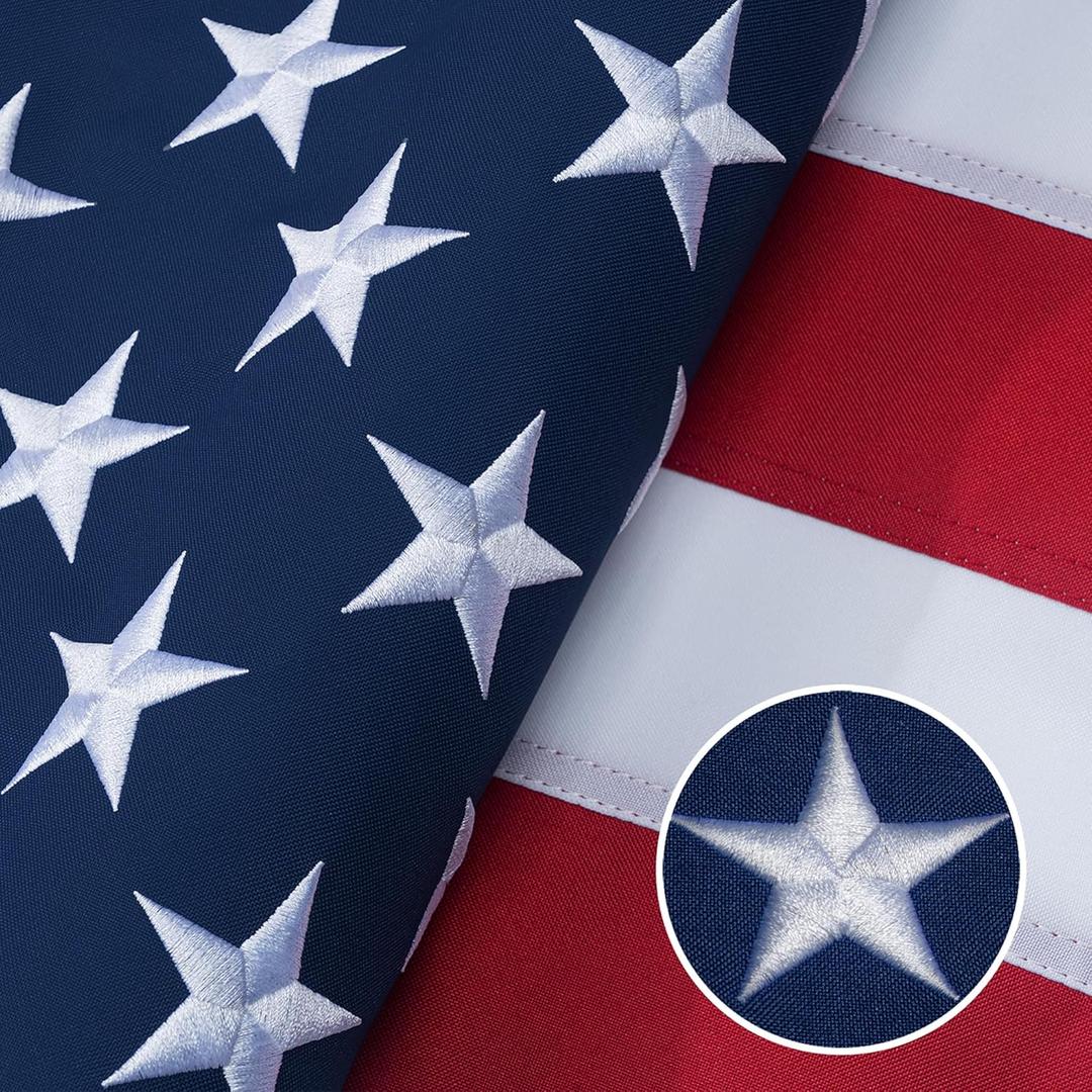 American Flag 6x10 Ft Indestructible Outdoor, Long Lasting, Heavy Duty, TearProof Polyester, Fade Resistant, High Wind US Outside Flags with Embroidered Stars, Sewn Stripes, Brass Grommets