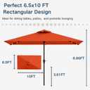Patio Kingdom 6.5 x 10ft Rectangular Patio Umbrella with Solar Lights, 16 LED Lighted Market Umbrella with Push-Button Tilt and Crank, 6 Sturdy Iron Ribs for Garden, Deck, Pool, Terracotta