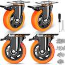 4 Inch Caster Wheels, Casters Set of 4, Heavy Duty Casters with Brake 2200 Lbs, Locking Industrial Swivel Top Plate Casters Wheels for Furniture and Workbench Cart(Two Hardware Kits Include)