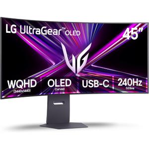 LG 45GX900A-B 45-Inch Ultragear WQHD (3440 x 1440) OLED Curved Gaming Monitor, 240Hz, 0.03ms, NVIDIA G-Sync, VESA DisplayHDR True Black 400, HDMI 2.1, DisplayPort, USB Type-C PD 65W, Black