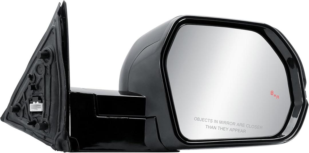 Passenger Right Side Door Mirror Power Heated with BLIS Glass Turn Signal Light and Menory Power Folding Textured Black Back Cover for Toyota Tundra 2022-2025