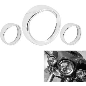 7 inch Headlight Trim Ring Decorate Visor + 4 1/2" Fog Light Trim Ring Turn Signal Trim Ring Set Fit for Harley Softail Touring Chrome