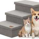 Zerbuger Wider Dog Ramp for High Bed with Storage 18" H, Foldable Dog Stairs for Small Medium Large Older Senior Animal, Sturdy Dog Step for Climbing Bed or Couch, Arthritis-Friendly (Gray, No Condo)