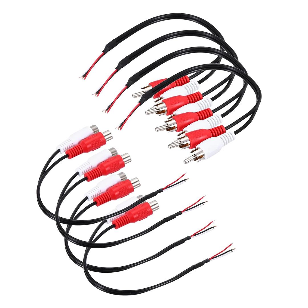 uxcell 8 Pcs 8 Inch Open RCA 2-Male 2-Female Plug Jack Connector Adapter to Bare Wire Open End Audio Video RCA Cable for Amplifier Speaker Wire