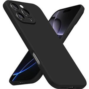 for iPhone 16 Pro Max Phone Case Silicone, Minimalist Ultra Thin Slim Soft Rubber Gel Solid Color Matte TPU Cute Case for Women Men, Girly Plain Aesthetic Design & Camera Cover, Black