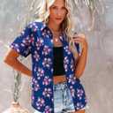 siliteelon Womens Short Sleeve Button Down Shirts Summer Blouses Casual Tops Hawaiian Tropical Floral Printed Camp Shirts (M)