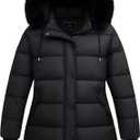 Pefflarge Women's Plus Size Down Coat| Waterproof, Windproof, Detachable Hood, Flannel Lined 1X