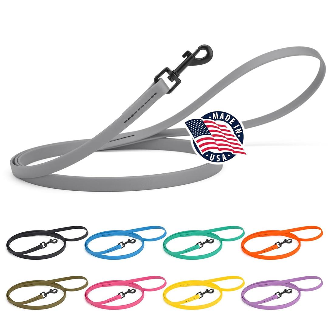 Dogline Biothane Waterproof Dog Leash Strong Coated Nylon Webbing with Black Hardware Odor-Proof for Easy Care Easy to Clean High Performance for Small or Large Dogs 4 or 6 ft Lead