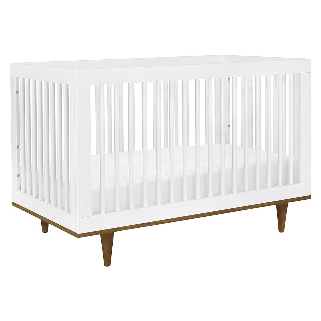 Davinci Marley 3-in-1 Convertible Baby Crib - GREENGUARD Gold Certified Convertible White Finish & Walnut Legs Baby Crib to Toddler Bed, Daybed - Easy to Assemble - with 4 Adjustable Mattress Heights