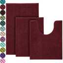 Urvoix Bathroom Rugs Set - 3 Pieces Ultra Soft Non-Slip Bath Mats, Chenille Absorbent Bath Rugs for Bathroom, Tub and Shower (Burgundy)