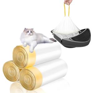 60-Count Cat Litter Box Liners with Drawstring, Compatible with Litter 3/4, 26.6X16.7 Heavy Duty Cat Litter Bags, Leak-Proof and Tear-Resistant (26.6X16.7 60-Count)