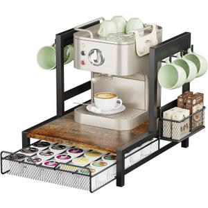 KLM K Cup Holder Drawer - Coffee Pod Organizer for Counter, Sturdy k cups Storage Drawer with Mug Rack, Coffee Maker Stand, 35 Capacity Pods, Home Kitchen Counter Organizer