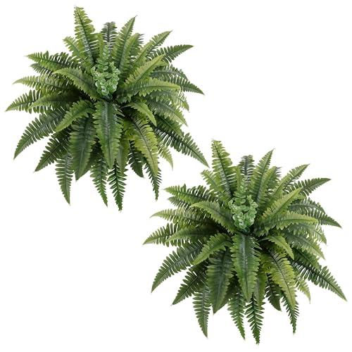 Fake Ferns - 2 Packs Artificial Ferns for Outdoors & Indoors, Lifelike 36in Faux Boston Fern with Eucalyptus Stems Centered for Porch Planters Home Office Hotel Garden, UV Resistant, Potted or Hanging