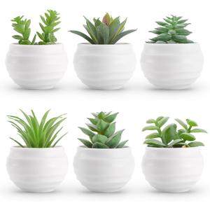 Der Rose Set of 6 Succulents Plants Artificial in Pots Small Fake Plants for Bedroom Aesthetic Living Room Office Shelf Bathroom Decor (White Pots-6 Green)