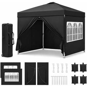 Garvee 10x10 Pop Up Canopy Tent with 4 Sidewalls, 1-Button Easy Setup Outdoor Canopy Shelter with Mesh Windows, Zipper Doors, Steel Frame, Wheeled Carry Bag, UV & Water-Resistant, Black