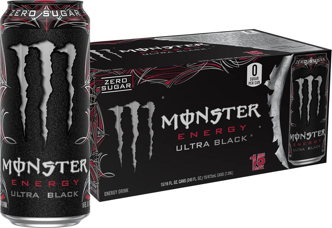 Monster Energy Ultra Black, Sugar Free Energy Drink, 16 Ounce | Pack of 15 (EXP 11/25/26)