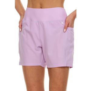 Hurley 5"/7" High Waisted Swim Shorts Women, Board Shorts with Pockets & Inner Liner, Quick Dry Swim Trunk, UPF 50+, 5" Inseam, Medium, Lilac