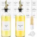 Olive Oil Dispenser Bottle - Includes 55 Kitchen Essential Labels - Cooking Oil Bottles for Kitchen, Coffee Syrup Dispenser - Pourer Spout with 16.9 fl oz Glass Container Cruet - 2pcs, Gold