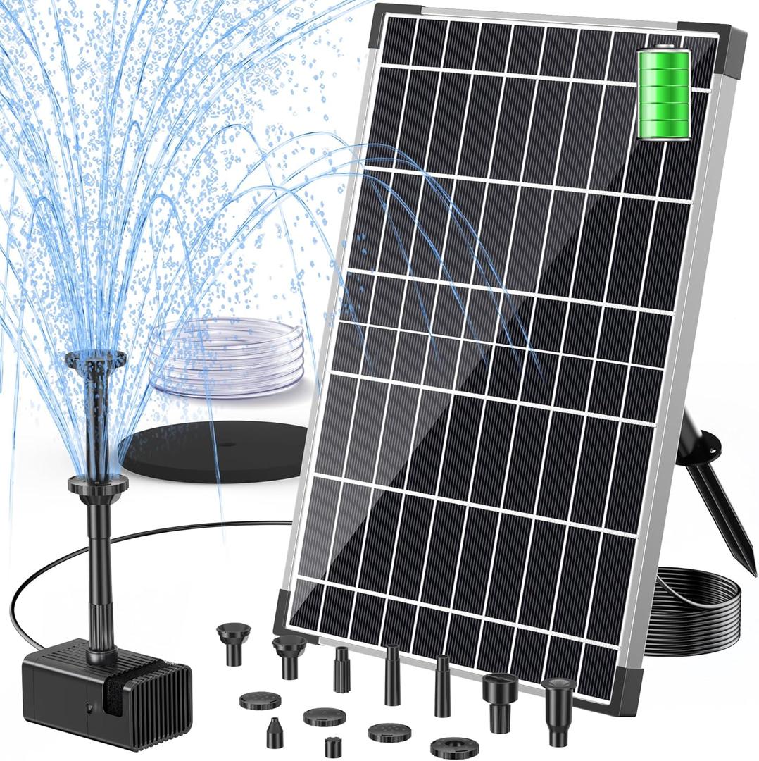 POPOSOAP Solar Fountain Pump, 12W Solar Water Pump Kit with 4400mAh Battery Backup Work All Day, 8 Nozzles & PVC Tubing, Solar Pond Pump for Bird Bath Garden Pond Fish Tank P112D