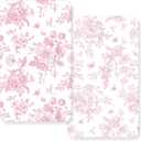 2 Pack Pink Vintage Floral Crib Sheet Set for Baby Girl, Soft Breathable Fitted Coquette Crib Sheet 28 x 52 in, Chinoiserie Nursery Decor for Standard Crib and Toddler Bed Mattresses