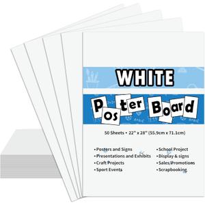 pmybupo 50PCS White Poster Board 22"X28",Value Poster Board for School Craft Project Presentation Drawing Graphic Display,Bulk Board