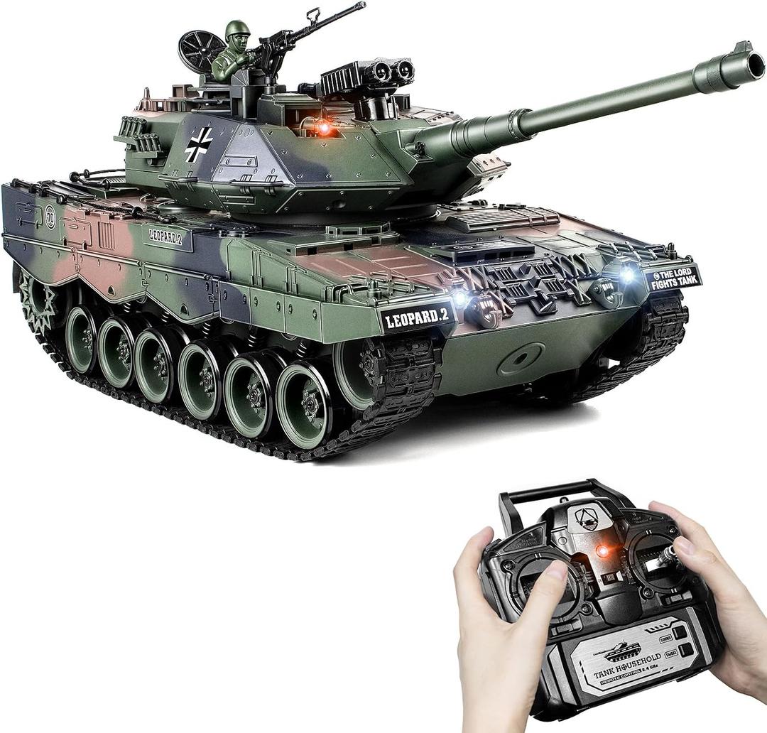 Supdex 1:18 RC Tank, 2.4Ghz German Leopard II Remote Control Tank Model Toys, Battle Army Tank 15 Channel with Smoke Light and Sound, Military Toy for Adults and Kids That Shoots BBS, 40 cm x 23 cm x 30 cm