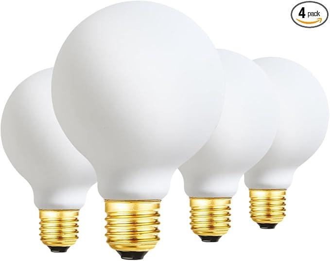 LVYE G25 LED Light Bulb E26 Base Matt Opal Porcelain Soft White 3000K Dimmable Edison 6W Led Globe Bulb,600LM,60 Watt Equivalent,Outside Frosted Glass,G80 Vintage LED Edison Globe Light Bulb,3 Pack.